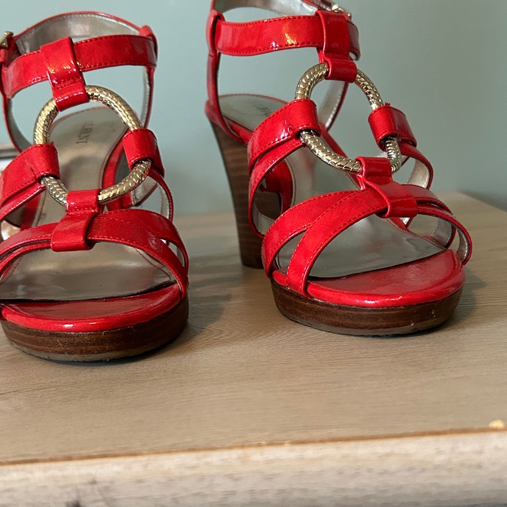 Alfani Vibrant Red and Gold Wedge Sandals - Picture 12 of 13